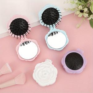 TEMU 일반 모발용 로즈 헤어 빗 & 거울 4개 세트 - 모란디 색상 팔레트 마사지 팁이 있는 접이식 빗, 여행용 휴대용 거울빗, 헤어스타일링용 플라스틱 엉킴 방지 빗