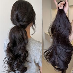 TEMU 1개 웨이브 포니테일 헤어 익스텐션, 간편한 부드러운 긴 루즈 웨이브 스타일, 여성 데일리, 파티, 데이트, 사진 촬영용, 18인치 내열성 합성 섬유, 탄성 밴드 랩 아라운드 포니테일 헤어피스 가발, 소프트 글램 스타일