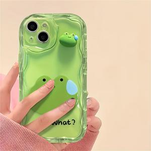 TEMU 휴대폰 케이스 - 아이폰 17, 17 Pro, 17 Pro Max, 16, 16 Pro, 16 Pro Max, 15, 15 Pro Max, 14 용, 충격 흡수 및 손상 방지를 위한 귀여운 작은 동물 인형이 있는 풀커버 투명 크림 패턴 보호 케이스