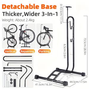 TEMU 3in 1 자전거 주차대 MTB/로드 바이크용 - 헤비듀티 삽입형 실내 디스플레이 랙, 높이 조절 가능한 멀티펑션 수리 스탠드, 자전거 유지보수용
