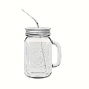 TEMU 뚜껑과 빨대가 있는 사각 안경, 미슨 병, 차가운 음료 손잡이, 주스, 음료잔, 480ml