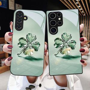 TEMU 휴대폰 케이스 - 네잎 클로버 패턴, 렌즈 보호 기능 포함, 삼성 갤럭시 S9+/S10/S20+/S20 울트라/S21 5G/S21+/S22/S23 플러스/S24 플러스/S25/S25 엣지/노트 9/노트 10/노트 10+/노트 20/노트 20 울트라, 낙하 방지 강화 유리 보호 케이스