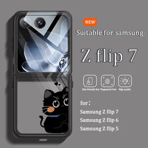 TEMU 폰 케이스: 귀여운 검은 고양이 Z Flip 7/ Z Flip 6/ Z Flip 5 전용 폴딩 크림 소프트 쉘 카툰 실용 커플 남녀공용 고품질 방수 방진 보호 케이스