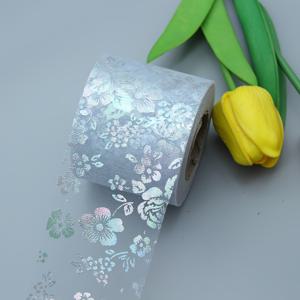 TEMU 선물 포장 및 리본 만들기 액세서리용 3야드 신상 무지개빛 그라데이션 프린트 메쉬 리본 롤