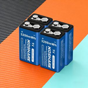 TEMU KOSHARE 9V 3200mWh 충전식 리튬 배터리 2개/4개 세트, Type-C 충전 포트 포함, 안정적인 전압, 오래 지속되고 내구성이 뛰어남, 멀티미터, 일렉트릭 기타, 가스레인지, 온수기를 포함한 다양한 용도에 적합