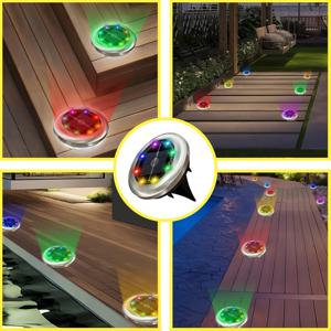 TEMU 야외 스마트 RGB 태양광 접지등, 8 LED 램프 비드, 8가지 색상, 태양광 접지등, 조경 태양광 안뜰등, 빌라 정원, 연못 도로, 진입로에 적합, 고온 및 저온 저항, 초장수명 야외 조명