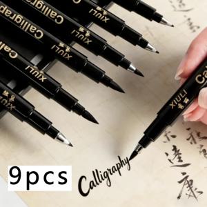 TEMU 9개 세트 캘리그라피 소프트 팁 펜, 4가지 니브 사이즈 (브러시 헤드/미디엄/파인/울트라파인), 캘리그라피, 영어 손글씨 예술, 스케치, 저널링용