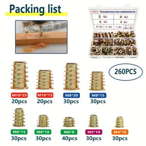 TEMU 260개 목재 나사 인서트 공구 키트, 가구 볼트 너트 패스너 커넥터, 목재 가구 모음용 육각 소켓 드라이버