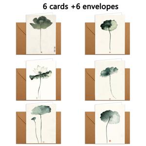 TEMU 1세트/ 6개/ 12개 연꽃 잎, 연꽃, 서예 인사말 카드 (봉투 포함), 접이식 9*13Cm/ 3.54*5.11In, 펼침 18*13Cm/ 7.08*5.11In 축복 인사말 카드, 가족 및 친구에게 인사말 카드 메시지 전송