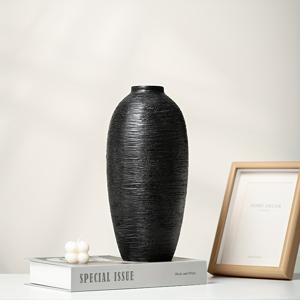 TEMU 무광 블랙 세라믹 꽃병, 키 큰 러럴 스타일 화병, 손으로 뽑아낸 질감 디자인의 소박한 가정용 도자기. 북유럽 스타일 화병. 거실, 발코니, 식탁 장식용으로 적합. 스타일리시한 집 꾸미기 및 선물용