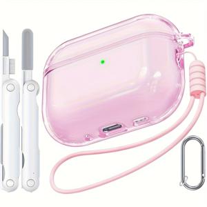 TEMU Airpods Pro 3세대 보호 케이스, 부드러운 TPU 소재, 투명 디자인, Airpods Pro 3 호환 클리닝 키트 포함 - 화이트, 스크래치 방지, 하드 쉘, 열가소성 폴리우레탄, 클리닝 키트 포함, Airpods Pro 3용