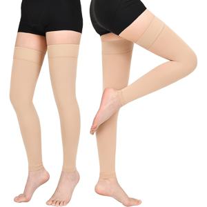 TEMU 여성 및 남성용 허벅지 길이 압박 양말 2켤레, 무릎까지 오는 무발바닥, 필수품, 운동, 러닝, 사이클링, 하이킹, 봄/여름용 편안하고 포근한 원단, 엄마 아빠 할머니 자매를 위한 선물, 운동, 업무, 여행, 비행기, 스포츠