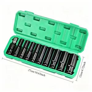 TEMU 고강도 탄소강/공압 임팩트 소켓 및 어댑터 공구 세트(10mm-24mm) 안전 보관함 포함 - 자동차 수리 및 산업용으로 적합한 연장형 가스 육각 드라이브, 렌치 어댑터 및 소켓 연장봉과 호환