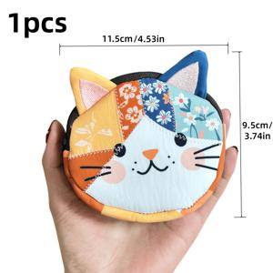 TEMU 1 일본 스타일 귀여운 고양이 패치워크 천 가방, 대용량/지퍼형 화장품 가방, 휴대용 수납 가방, 여행 및 일상 생활에 적합, 귀여운 만화 고양이 패턴