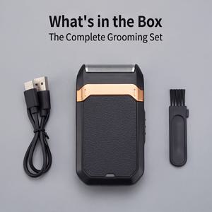 TEMU 회전식 전기 면도기, USB 충전식, 헤어 클리퍼 기능으로 머리 관리 가능, 세련된 블랙 앤 골드 색상, 수염, 턱수염, 머리 면도 가능, 차량, 여행 가방 등에 적합한 스페어