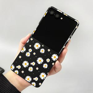 TEMU 휴대폰 케이스 - 블랙 매트 휴대폰 케이스, 산뜻한 데이지 패턴, 삼성 갤럭시 Z 플립 7/7 FE/6/5/Z 플립 8에 적합, 스크래치 방지 및 낙하 방지