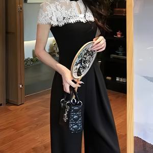 TEMU 여성용 하이엔드 레이스 패치워크 바디수트, 새로운 여름 패셔너블하고 우아한 점프수트