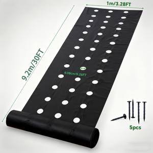 TEMU 3홀 UV 안정화 이중 레이어 펜트레이드 잡초 방지 시트 | 검정색 부직포 통기성 투과성 접지재 | 강력한 잡초 억제제/5개 접지 못에 세트 (1M X 13.7M) - 과수원/채소/토마토/허브 정원용