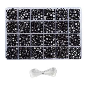 TEMU 장식용 비즈: 4X7mm 아크릴 레터 비즈 1200개와 탄성 코드 롤 1개가 들어있는 24칸 상자 - 블랙 앤 화이트 원형 아크릴 A~Z 레터 팔찌 비즈, 주얼리 제작, 파티 장식, 키체인, 목걸이 제작에 적합
