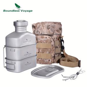 TEMU Boundless Voyage 티타늄 캠핑 조리기구 세트 - 1L 야외 스포츠 물 주전자 키트, 접이식 식기 키트, 대용량 캠프 냄비 및 팬, 휴대용 하이킹 요리 장비, 초경량 배낭 용품