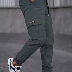 TEMU 새로운 크로스보더 남성 캐주얼 패션 멜빵 바지, 트라우저, 스포츠, 슬림핏, 핸섬, 봄/가을, 루즈핏, 묶은 발