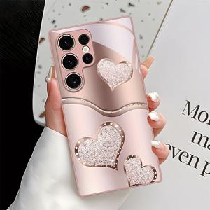TEMU 폰 케이스: 로즈 골드 하트 패턴 폰 케이스, 삼성 갤럭시 S9+/S10/S20+/S20 울트라/S21 5G/S21+/S22/S23 플러스/S24 플러스/S25/S25 엣지/노트 9/노트 10/노트 10+/노트 20/노트 20 울트라 호환. 낙하 방지 강화 유리 보호, 스타일리시한 디자인, 내구성, 귀여움, 비즈니스 친화적, 고품질 모바일 액세서리