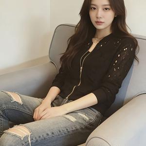 TEMU 여름 엄마 의상, 가벼운 반투명 레이스 패치워크 홀아웃 휴가 해변복, 다용도 얇은 캐주얼 긴소매 아우터 재킷, 여성용 의류