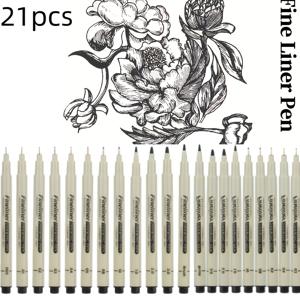 TEMU 전문가용 블랙 극세필 펜 21개 세트 - 다양한 펜촉 드로잉 도구, 스케치/아웃라인/서예용 - 고정밀 미술 용품