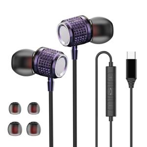 TEMU HiFi 헤비 베이스 이어버드 메탈 인이어 소음 감소 USB Type C 3.5mm 유선 헤드폰, 아이폰 삼성 S25 24 Z Fold7 Flip용