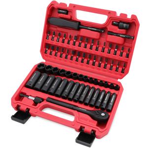TEMU SEDY 64개 1/4인치 (약 0.6cm) 드라이브 임팩트 소켓 렌치 스크루드라이버 헤드 세트, Cr-V 미터법 & SAE 깊은 및 얕은 소켓 세트, 퀵 릴리스 라쳇 핸들, 유니버설 조인트, 드릴 비트 홀더, 어댑터 포함 S2 드릴 비트