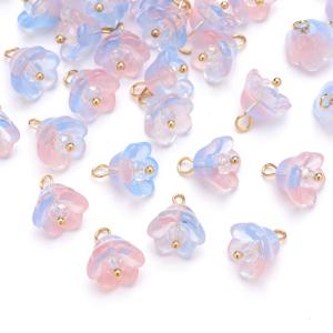 TEMU 11x14mm 20개 유리 그라데이션 밸리 릴리꽃 구슬 참 샤이니 스페이서 비즈, DIY 팔찌 귀걸이 목걸이 열쇠고리 주얼리 제작용 액세서리 (랜덤)