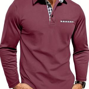 TEMU 남성용 퀵드라이 비즈 체크무늬 셔츠 - 겨울용 긴팔 컬러블록 칼라, 루즈핏 캐주얼 버튼노즈 추위 방지 레이어링 (세탁기 사용 가능)