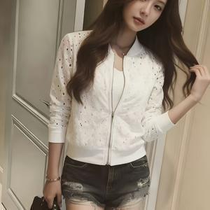 TEMU 여성용 프레쉬 홀로우 야구 재킷, 여름용 루즈핏 & 얇은 코트, 데일리 활용도 좋은 통기성 좋은 선 카디건