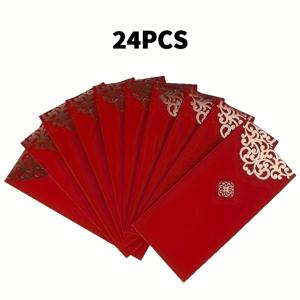 TEMU 24개입 고품질 골드 플로럴 패턴 빨간색 봉투 | 크리스마스, 새해, 특별한 날에 완벽, 현금 및 행운 선물 포장에 이상적, 크리스마스 선물 가방, 엠보싱 종이, 자체 접착 잠금