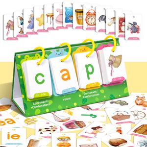 TEMU 129개 시각적 단어 카드 - ABCs & 123 호환, 그림/텍스트 포닉스 & 모음 학습, 부모-자녀 상호작용 교육 플래시카드, 홈스쿨링용, 단어 인식 (휴대용 어휘 학습기)