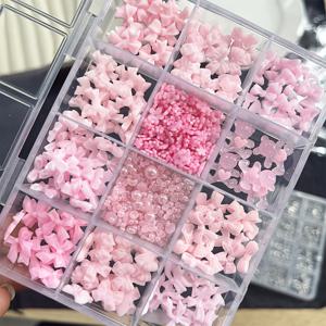 TEMU 1 Box 3D Kawaii Pink Bow Flower Nail Rhinestone Nail Charms Mixed Resin Heart Bear Gems Y2K Bowknot Nail Art Decoration DIY Crafts Nail Art Acssories