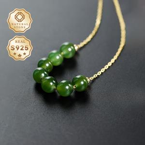 TEMU [선물 상자] [선물용 필수템] 천연석 목걸이 여성 패션 펜던트 목걸이 S925 실버/6-7mm 그린 천연석 목걸이 비구니 디자인 [천연석, 모양과 색상이 다르며, 패턴 색상 위치는 랜덤입니다]