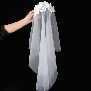 TEMU 신부용 화이트 플라워 베일 헤어밴드, 헤어밴드 웨딩 여성 드레스업 헤어헤드, 화이트 롱 베일 헤어 후프 브라이덜 샤워 헤어 추가