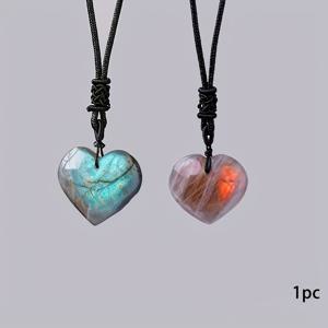 TEMU 1개 천연 하트 모양 라보라다이트 펜던트 목걸이, 달빛 테마 주얼리 발렌타인데이 선물로 완벽