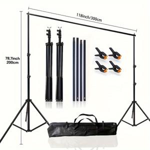 TEMU 10 Ft 폭 x 6.6 Ft 높이 조절 가능 사진 스튜디오 배경 스탠드 | 4개의 십자대, 4개의 배경 클램프가 있는 철제 프레임, 휴대용, 최대 하중 5kg, 사진 촬영에 적합
