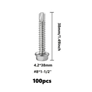 TEMU 100개 #8 (4.2mm) 육각 샹크 드릴 포인트, 시트 메탈 나사, 셀프 태핑 나사, 목재, 금속 또는 기타 단단한 재질에 적합, 사이즈: 13/16, 19, 25, 32, 38, 50