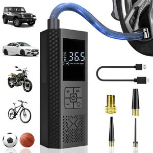 TEMU 휴대용 타이어 공기 주입기, 150 PSI 차량용 타이어 펌프, 차량, , 자전거 등을 위한 원터치 스마트 공기 주입기, 타이어 압력 게이지 및 LED 라이트 장착