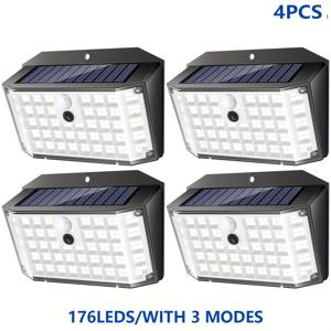 TEMU 1/2/4개 176개 밝은 LED 야외 태양광 가로등, 모션 센서 및 광센서 내장, IP65, 벽등, 3가지 조명 모드, 현관 및 정원 조명, 외벽 조명 (쿨 화이트), 차고 현관문 풀 계단 울타리 공원용