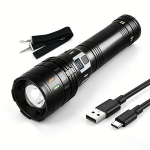 TEMU 초고휘도, 고루멜리안 retractable 전술 손전등, USB 충전식, 3000 루멘, 3600mAh 배터리, IP44 등급, 야외 활동, 캠핑, 탐험, 낚시, 순찰, 가정용 및 선물용으로 적합