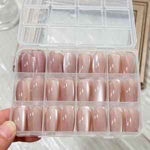 TEMU 144pcs Pink Cat Eye Press on Nails, Short Square Nude Acrylic Fake Nails, Reusable False Nails for Women DIY Mani