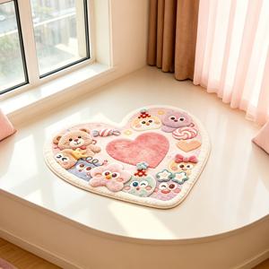 TEMU 인조 캐시미어 & 900G 9mm 인스 큐트 힐링 스타일 마카롱 컬러 패치워크 곰돌이 별 패턴 침실 장식 카펫 한국 스타일 이지 스타일 하트 꽃 거실 소파 플러시 카펫 욕실 워셔블 미끄럼 방지 매트