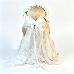 TEMU 결혼식용 화이트 플라워 & 베일 1개, 장식 테두리가 있는 가톨릭 교회용 베일, 신부용 손세탁 가능 웨딩 베일, 무도회, 세례식, 종교 의식용 - 웨딩