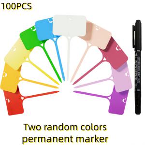 TEMU T자형 컬러 정원 식물 라벨 100개 (색상 랜덤), 영구 마커로 재사용 가능, 내구성 있는 플라스틱 방수 종자 이름표, 실내외 원예 화분 및 잔디 관리, 종묘场, 농장에 이상적, 화분 식물, 채소, 원예 식물 식별용으로 완벽, 훌륭한 선물