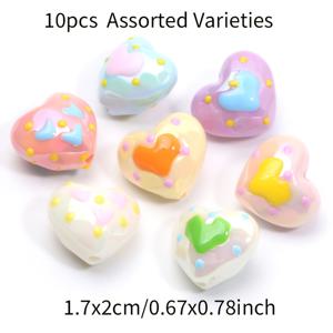 TEMU 17x20mm 랜덤 색상 패턴 핸드페인팅 AB 컬러 아크릴 하트 10개, DIY 루즈 비즈 팔찌, 목걸이, 귀걸이, 휴대폰 고리용. 생일 선물, 밸런타인데이, 크리에이티브 선물용 액세서리 소재로 가방 고리 제작에 사용 가능