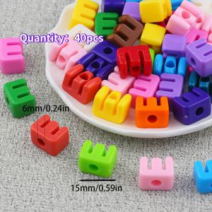TEMU 랜덤 색상 대형 큰 구멍 가로 구멍 알파벳 구슬 40개, DIY 액세서리 수제 공예용품 - DIY 목걸이, 우정/커플 팔찌, 가방 고리, 펜 비즈, 의류 및 헤어 액세서리, 스터드/귀걸이 제작용 액세서리에 적합